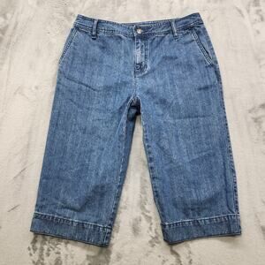 Liz Claiborne Jeans Womens 8 Blue Audra Mid Rise Wide Leg Cuffed Capri Casual